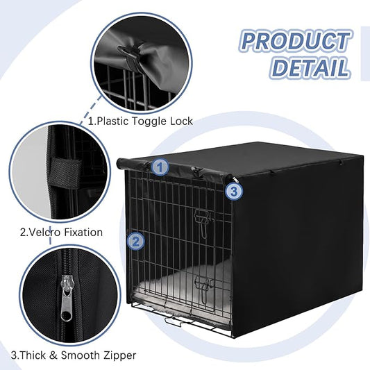 Akinerri Dog Crate Cover - Double Door Waterproof Kennel Cover, Durable 600D Polyester, Black, Fits 42 Inch Dog Crate