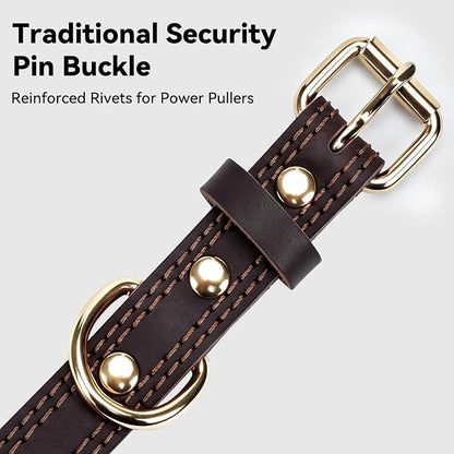 Joytale Leather Dog Collar for Small Dogs, Genuine Solid Sturdy Leather for Active Small Breeds, Adjustable Metal Pin Buckle, Durable and Secure Pet Collar for Daily Use, Brown, S