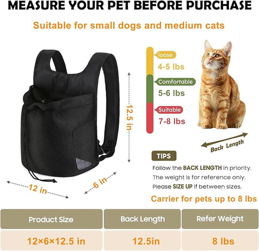 Dog Front Carrier Backpack,Ventilated Mesh Puppy Back Pack with Safety Belt,Adjustable Breathable Pet Carrier for Small Dogs Cats,Lightweight Doggy Backpack for Hiking Cycling Outdoor