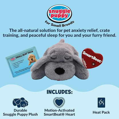 Snuggle Puppy Junior Heartbeat Puppy Toy - Heartbeat Puppy for Dogs - Pet Anxiety Relief and Calming Aid - Comfort Dog Toy - Behavioral Training and Sleep Aid Cuddle Buddy - Grey