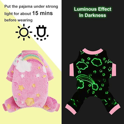 Dog Sweaters Small Girl Warm Fleece Pajamas, Cute Extra Small Dog Clothes, 4 Legs Puppy Jumpsuit Pjs Soft Stretchy Doggie Onesies Pet Outfit Apparel for Chihuahua Yorkie, Rainbow Pink, XXXS
