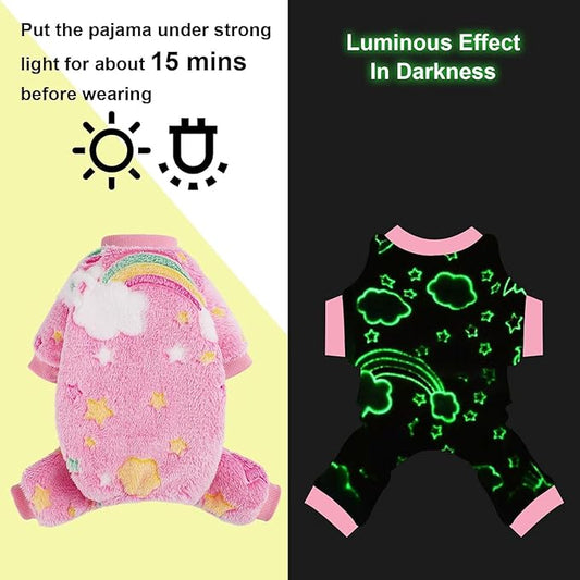 Dog Sweaters Small Girl Warm Fleece Pajamas, Cute Extra Small Dog Clothes, 4 Legs Puppy Jumpsuit Pjs Soft Stretchy Doggie Onesies Pet Outfit Apparel for Chihuahua Yorkie, Rainbow Pink, XXXS