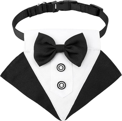 Segarty Formal Dog Tuxedo Bandana Dog Wedding Attire, Adjustable Collar with Bowtie, Pet Cats Tuxedo Bandana Necktie Collar for Medium Large Boy Pets Wedding Grooming Birthday Party Gift (L Black)