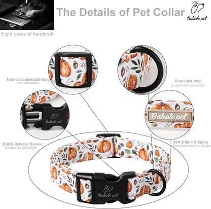 Fall Dog Collar, Cute Orange Pumpkin Pattern Puppy Collar, Soft Comfort Adjustable Holiday Thanksgiving Dog Collars for Small Medium Large Boy&Girl Dogs L