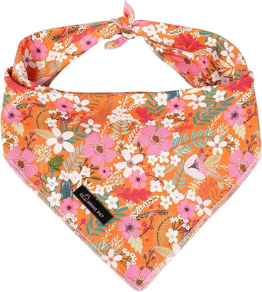 ARING PET Floral Dog Bandanas, Flower Leaf Triangle Scarf for Small Medium Large Boy Girl Dogs-Size S