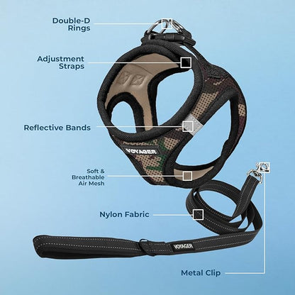 Best Pet Supplies Voyager Step-in Air All Weather Mesh Harness and Reflective Dog 5 ft Leash Combo with Neoprene Handle, for Small, Medium and Large Breed Puppies - Army/Black Trim, X-Small