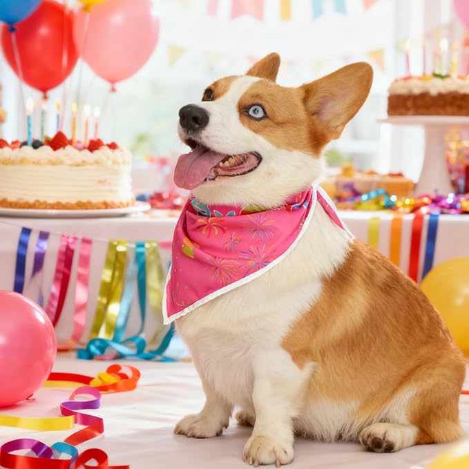 Birthday Dog Bandanas Girl,Pink Reflective Dogs Scarfs for Birthday Party Decorations Supplies for Dogs Pet Accessories,Cat Dogs Triangle Pet Scarves for Large Dogs Outfit,L