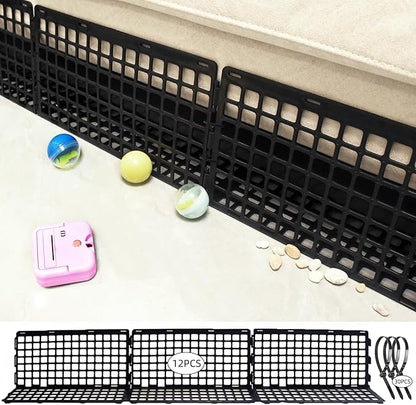 12 Pcs Under Couch Blocker for Bed Adjustable Furniture Plastic Under Bed Blocker with 30 Ties Black Couch Barriers for Dogs Pets Cats (Style 1)