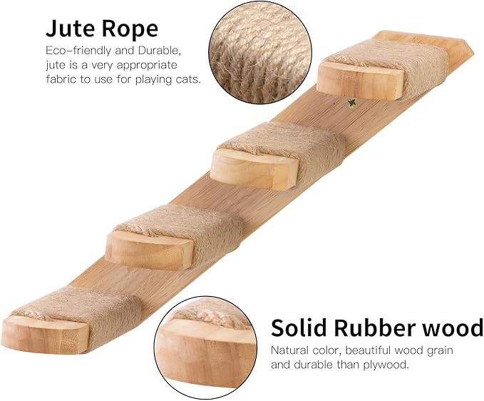 FUKUMARU Cat Climbing Shelf Wall Mounted, Four Step Cat Stairway with Jute Scratching for Kitten Perch Platform Walls Furniture - Left to Right