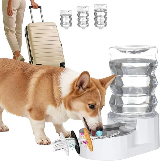RIZZARI Automatic Gravity Pet Dispenser: 6.5L Large Capacity -No Power Needed -Stainless Steel with Triple Filter & Brush for Medium Dogs -Multiple Pets - Busy Pet Owners - Living Room -Kennel