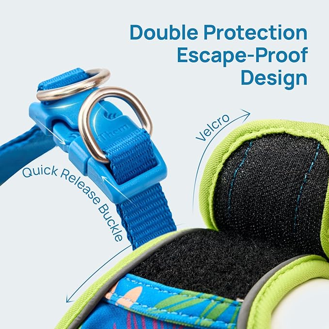 Cat Harness and Leash Set, Step-in Escape Proof Adjustable Vest Harness for Small Medium Large Cats, Lightweight Soft Breathable Reflective Kitten Harness for Walking Travel, Camping(Hawaii Green, L)