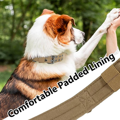 Tactical Dog Collar with Handle, Military Adjustable Heavy Duty Metal Buckle Dog Collars Soft Nylon Training Collar for Medium Large Dogs (Brown, X-Large)