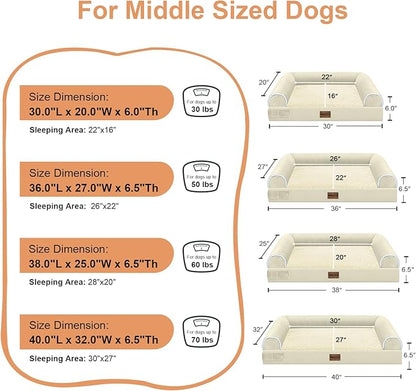 Large Dog Bed Orthopedic Washable: Beds Bolster XL Bed Medium Large Dogs Egg Crate Foam Couch Sofa Waterproof with Removable Cover - Beige