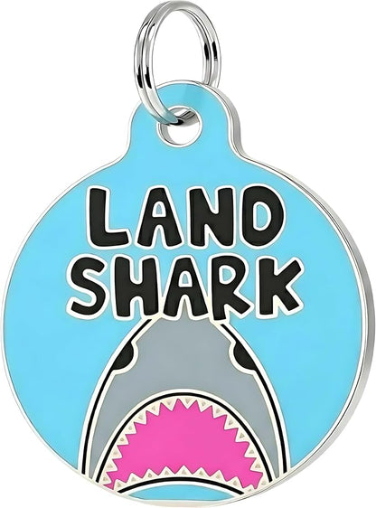 Bad Tags Personalized Dog and Cat ID Tags in 25+ Designs and 2 Sizes - 5 Lines of Custom Engraved Text - Funny Cute Personalized Pet Tags (Land Shark, Small (1 inch))