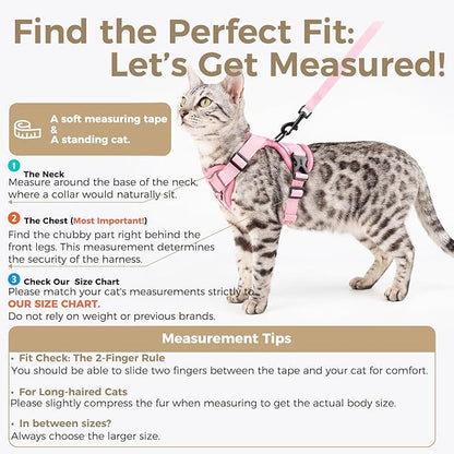 Cat Harness and Leash Set Escape Proof Tactical Small Kitten Harness Emotional Support Cat Vest, Pink, S