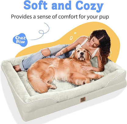 Washable Orthopedic Large Dog Bed - Extra Large Dog Beds with Bolsters Removable Orthopedic Foam Support Dogs Bed for XL Large Size Dogs with Waterproof Cover Non-Slip Bottom Pet Beds