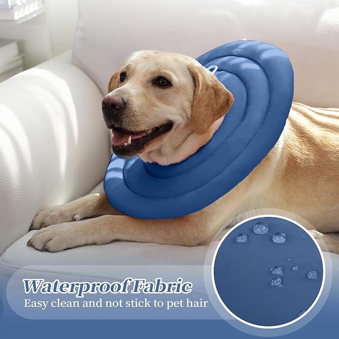IDOMIK Dog Recovery Collar, Waterproof Soft Dog Cone After Surgery, Comfy Protective Elizabethan Collar Alternative for Dogs Cats, Adjustable Pet Neck Donut Cone Anti-Licking Biting Wounds,Navy,M