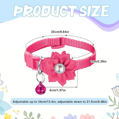 6 PCS Flower Kitten Collar with Bell, Adjustable Cute Cat Collar with Rhinestone for Female, Breakaway Small Kitten Collars, 6 Colors