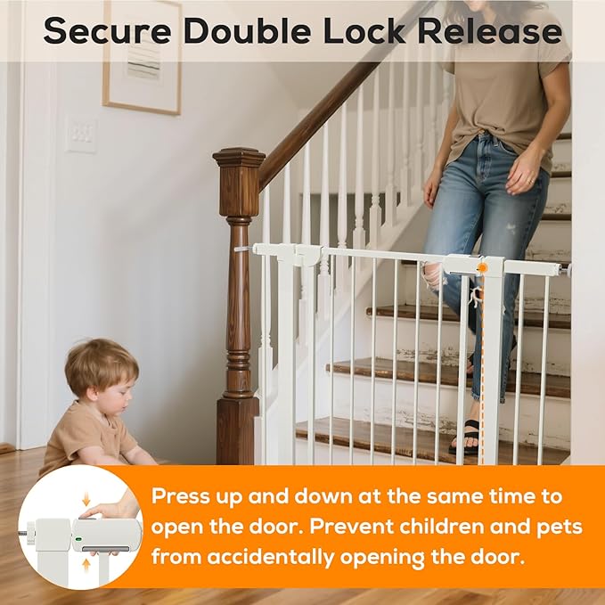 29.5-59.8" Magnetic Baby Gate for Stairs, Baby Safety Essentials, Auto Close Gate for Doorways, Easy Install Pressure Mounted Dog Gate Indoor, Pet Gates for Dogs, White