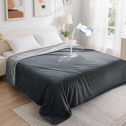 LOOBANI Waterproof Blanket for Bed: Reversible Soft Flannel King Size Bed Blanket 85" x 108", Waterproof Dog Blankets for Large Dogs, Spill-Proof Cover for Furniture Protection, Movie Time, Grey