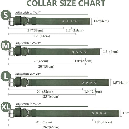 Heavy Duty Tactical Dog Collar - 1.5" Width Military Durable Thick Nylon with Adjustable Metal D Ring & Buckle Working Training K9 Collar for Medium Large Dogs (L(20"-23"), Army Green)