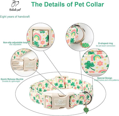 St. Patrick's Day Dog Collar for Large Dogs - Cute Shamrock & Rainbow Print Dog Collars, Irish Green Party Puppy Collar, Lightweight Adjustable St. Patricks Day Pet Collars L