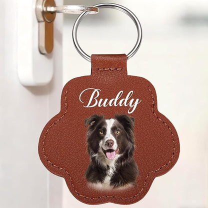 Personalized Dog Hair Keychain with Photo Name, Custom Pet Fur Keepsake, Pet Memorial Gifts for Dogs,Pets Paw Shaped Leather Keychain, Cat Memorial Gifts for Loss of Cat, Christmas Gift for Dog Lover