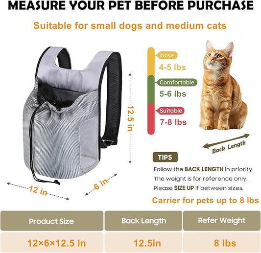 Dog Front Carrier Backpack,Ventilated Mesh Puppy Back Pack with Safety Belt,Adjustable Breathable Pet Carrier for Small Dogs Cats,Lightweight Doggy Backpack for Hiking Cycling Outdoor