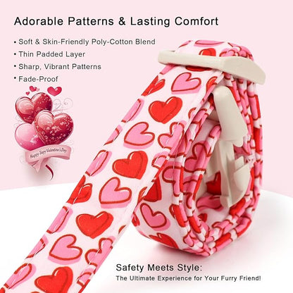 Valentines Dog Collar for Large Dogs - Pink Valentine Hearts Dog Collars, Girly Love Female Dogs Collars, Lightweight Adjustable Cute Puppy Collar with Quick-Release Buckle L