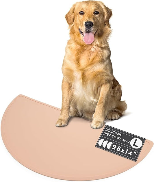 Should We Go - Waterproof Silicone Pet Food Mat - Non-Slip, Spill-Proof Feeding Mat for Floors, Raised Edge Design, Easy-to-Clean, Rubber Pad for Dog & Cat Bowls, 28" Across x 14" Deep, Large-Blush