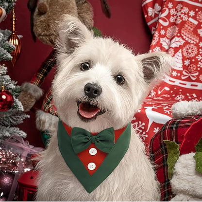 FUAMEY Dog Tuxedo Christmas for Medium Dogs,Dog Formal Suit Dogs Attire Pet Bow Tie Puppy Party Costumes Cat Tux Outfits Pets Bandana Cosplay Adjustable Bowties Christmas Green Red M