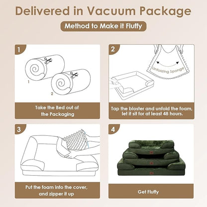 EHEYCIGA Orthopedic Dog Beds for Extra Large Dogs, Waterproof Memory Foam XL Pet Bed with Sides, Non-Slip Bottom and Egg-Crate Foam Big Dog Couch Bed with Washable Removable Cover, Dark Green