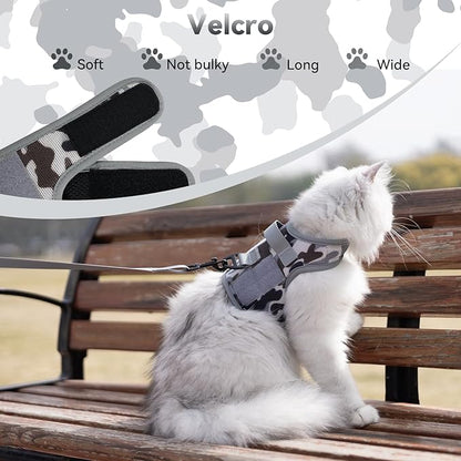 Tactical Kitty Harness and Leash for Walking Escape Proof Breathable Mesh Fabric, City Camo, X-Small, Adjustable Cat Walking Jackets, Padded Stylish Cat Vest