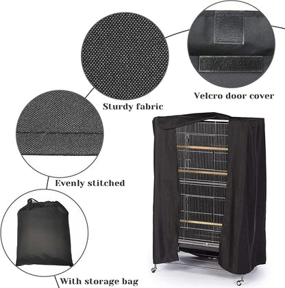Fhiny Bird Cage Cover, 33.8”L×24”W×46.8”H Water-Proof Good Night Black-Out Birdcage Cover Durable Washable Windproof Cage Accessories for Parrot Parakeet Small Animal Sleeping