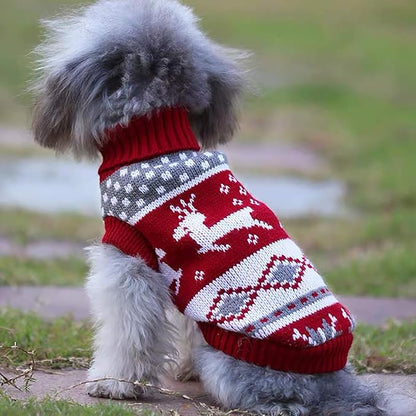 Vehomy Dog Christmas Sweaters Pet Winter Knitwear Xmas Clothes Classic Warm Coats Reindeer Snowflake Argyle Sweater for Kitty Puppy Cat-M