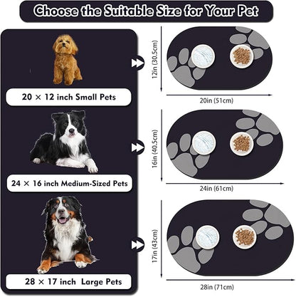 Dog Feeding Mat 24''x16'', Absorbent Pet Food Mat, No Stains Quick Dry Pet Water Mat Protect Floor, Cat Dog Water Bowl Mat for Messy Drinkers, Non-Slip Rubber Base Pet Placemats for Food and Water