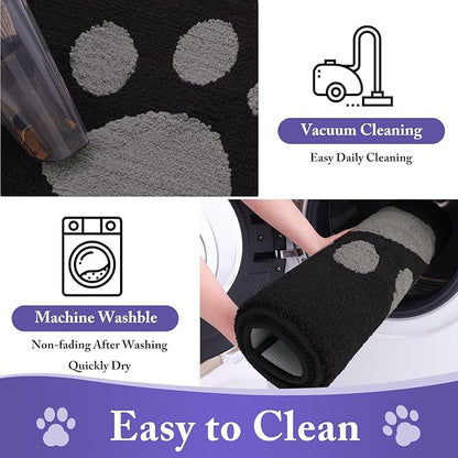 Buganda Dog Door Mat for Muddy Paws, Absorbent Dirt Trapper Non Slip Indoor Doormats, Washable Low-Profile Mat for Mud Dogs, Entryway Carpet for Inside Floor (30x20 Inches, Black and Grey)