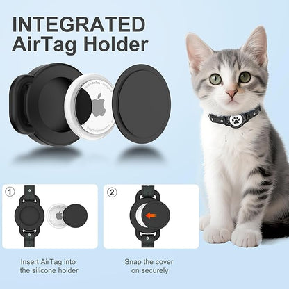 Airtag Cat Collar Breakaway, Reflective Cat Collar with AirTag Holder and Bell, Compatible with Apple Air Tag, Comfortable Padding, Adjustable, Durable (Black)