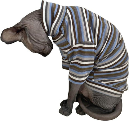 Vintage Stripes Sphynx Hairless Cats Shirt Cotton Cat Turtleneck Pet Clothes Kitten T-Shirts with Sleeves for Sphynx Cats (Storm, X-Large)