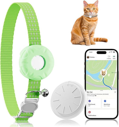 Cat Tracker, MINI GPS Tracker for Cats, No Monthly Fee Pet Tracker Compatible with Apple Find My App(Only iOS), Real-Time Tracking, Smart Alerts, Up to 1-Year Battery, Waterproof