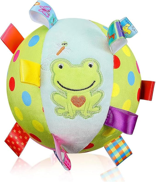 Dog Squeaky Plush Toy with Straps, 6-Inch Soft Stuffed Ball with Cotton Material and Bell Built-in, Pet Interactive Fetch Toy for Small to Large Dog