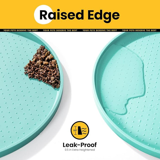 Dog Food Mat,1/2 Inch Raised Edges Cat Feeding Mat for Spill Containment,BPA-Free Silicone Pet Food Mats for Floor Waterproof,Rubber Dog Placemats for Food and Water Bowls(Turq,19"x12")