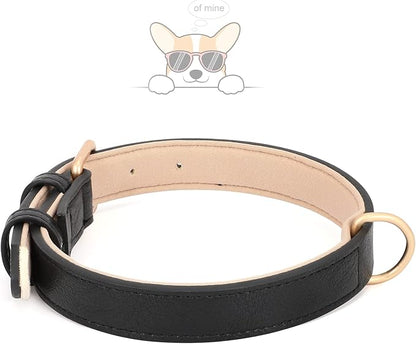 WHIPPY Leather Dog Collar for Small Medium Large Dog Adjustable Soft Breathable Leather Padded Puppy Collar with Alloy Buckle Heavy Duty Waterproof Classic Dog Pet Collar,Black,S