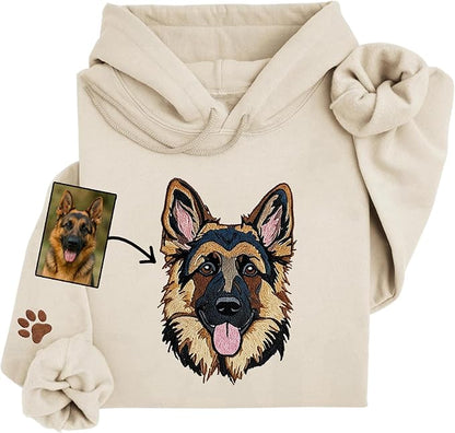 GODLOVER Custom Embroidered Dog Mom Sweatshirt and Hoodie, Line Art Dog Cat Image, Personalized Portrait Shirt, Custom Dogs Name On Sleeve, Dogs Mom Sweatshirts, Pet Lover Gifts, Sweatshirts For Women