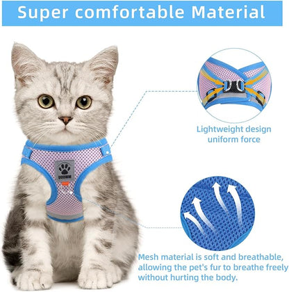 Cat & Dog Vest Harness - All Weather Mesh, Reflective Strap, Step-in Adjustable for Small Cats & Dogs (Pink and Blue,XS)