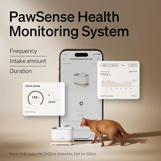 Bundle of PETLIBRO App Monitoring Cat Water Fountain with Wireless Pump + 4 Packs Genuine Replacement Filters, 2.5L/84oz Dockstream Pet Water Fountain for Cats Inside, Auto Cat Water Dispenser Dog