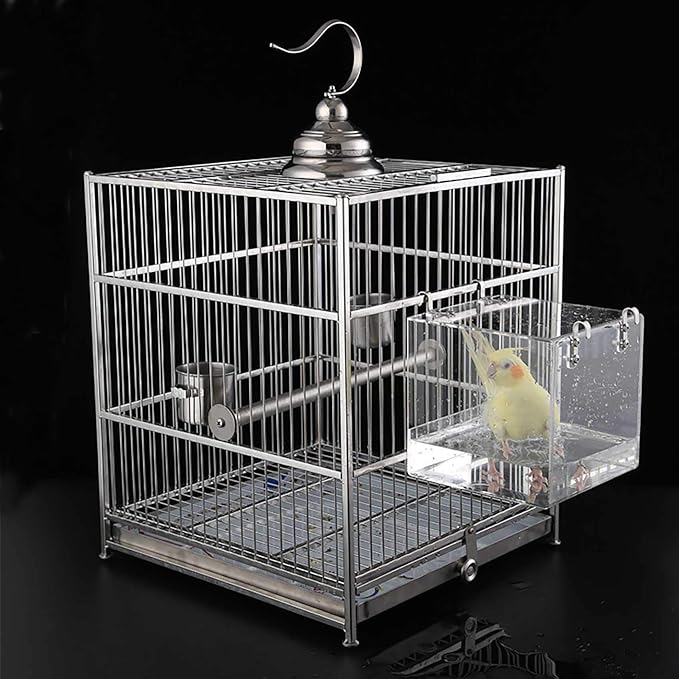 Hanging Bird Bath Cube Bird Bathtub Bath Shower Box Bowl Cage Accessory for Small Bird Canary Budgerigar Parrots Crested Myna Cockatiel