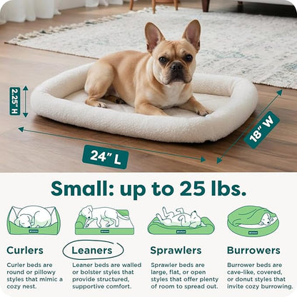 FurHaven Dog Bed for Small Dogs & Cats, Bolster Crate Pad with Soft Supportive Base for Carriers & Kennels, Machine Washable, Small, Sherpa Fleece, Cream