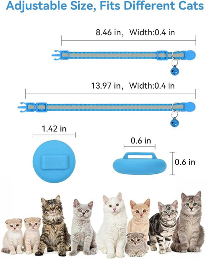 Joytale AirTag Cat Collar 2 Pack with Breakaway Safety Buckle, Reflective Cats Collar with AirTag Holder, Adjustable 7.5-12.5 Inch, Anti-Fraying Lightweight for Girl Boy Kitten, Sky Blue