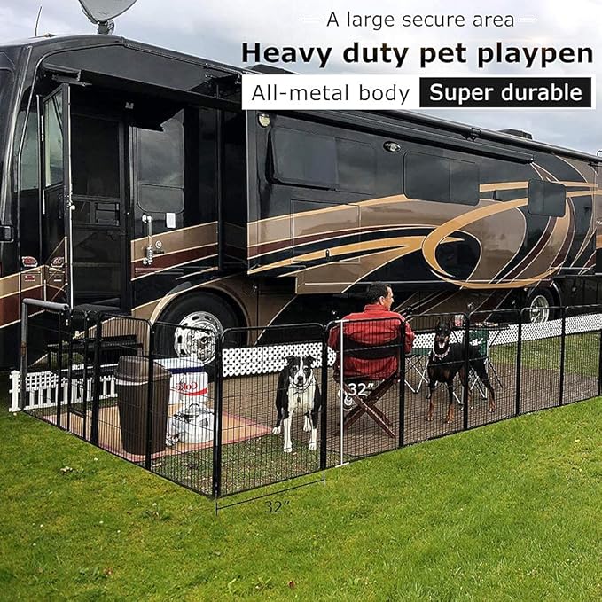 BestPet | Dog Playpen | 32 Inch, 8 Panels | Heavy Duty Metal Pet Exercise Pen | Indoor Outdoor Fence Panels | Rust-Resistant, Removable, Tool-Free Setup | Anti-Skid, Expandable Design